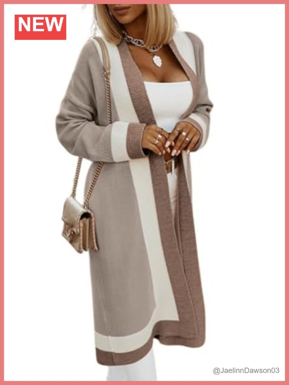 Women's Color Block Open Front Knitted Midi Cardigan Coatigan